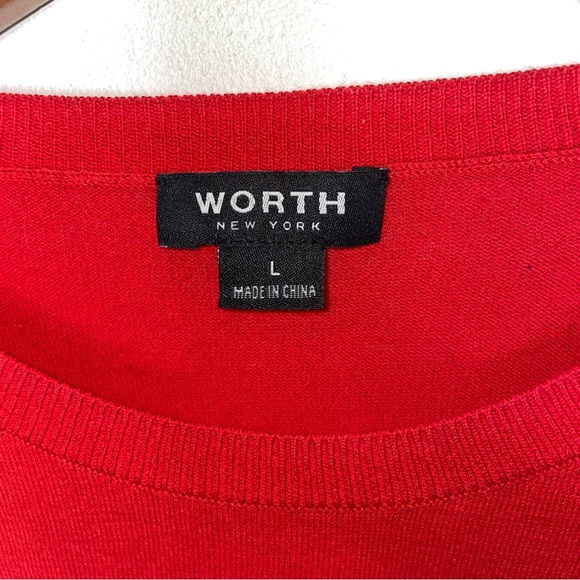 Worth New York Women's Sweater Black White Red Color Block Crewneck Size L 57% C - Picture 3 of 8
